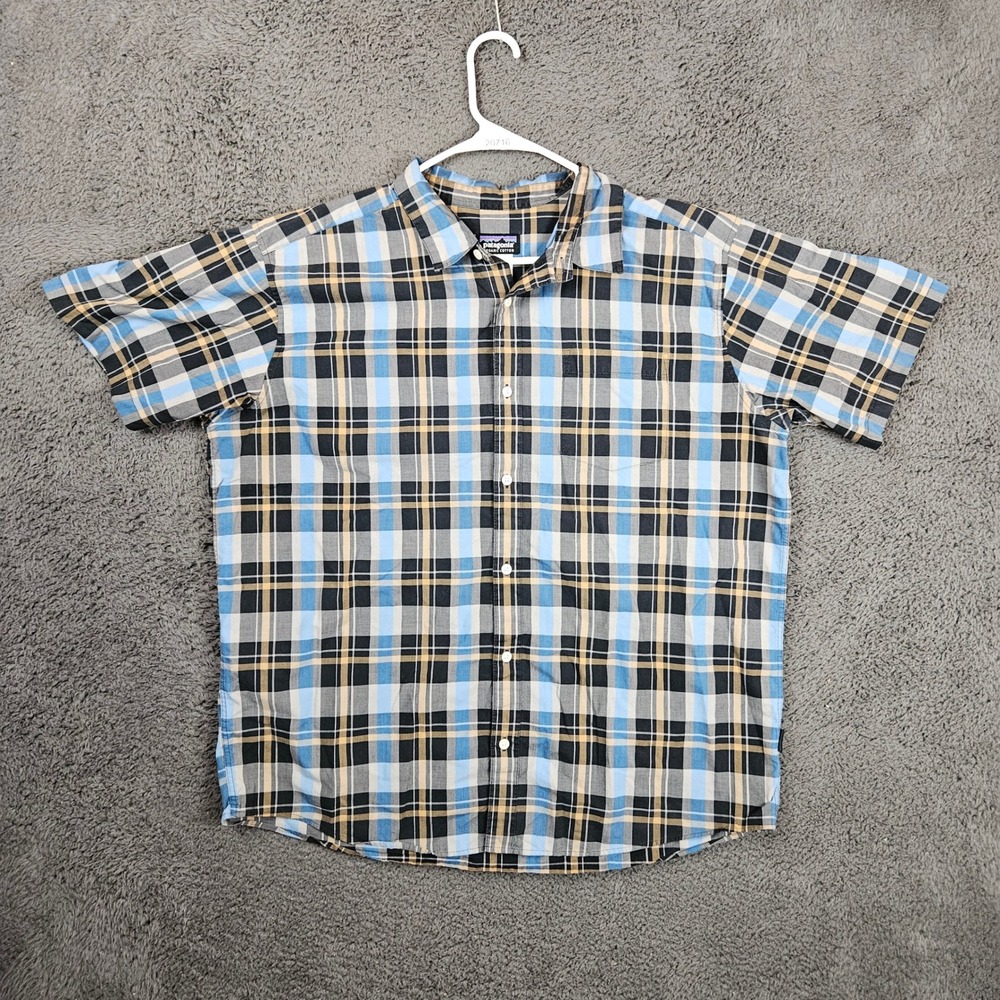 Patagonia M's Fezzman Button Shirt Mens XL Plaid Short Sleeve Organic Cotton